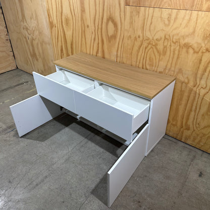 White Buffet Unit with Wood Veneer Top