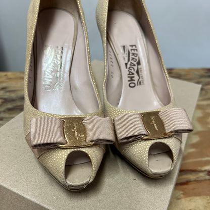 Salvatore Ferragamo Vara Bow Peep Toe Pumps