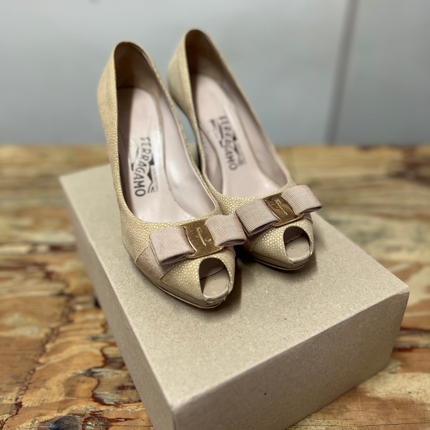 Salvatore Ferragamo Vara Bow Peep Toe Pumps