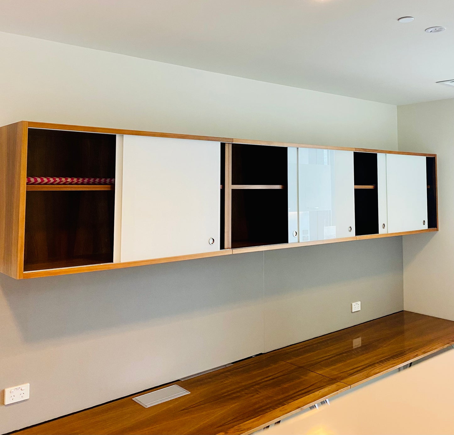 Schiavello Wall-Mounted Hanging Sideboard with Glass Sliding Doors