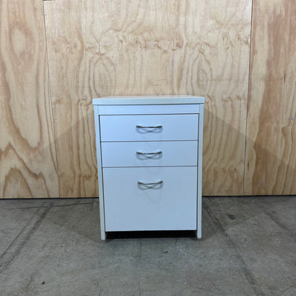 White 3 drawer pedestal with chrome handles