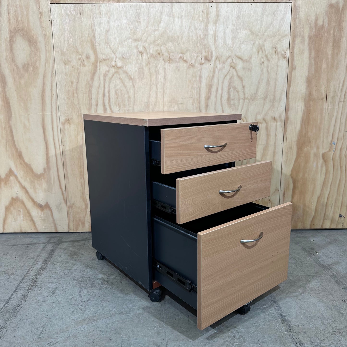 Wood Veneer Grey Pedestal with Sliver Handles