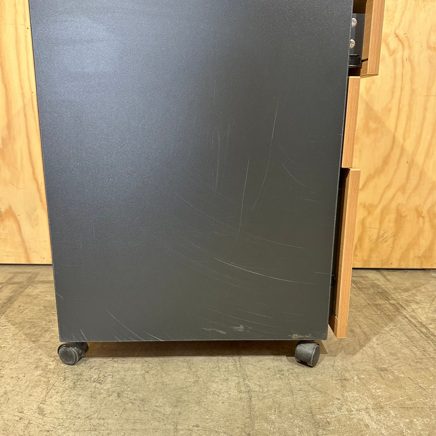 Wood Veneer Grey Pedestal with Sliver Handles