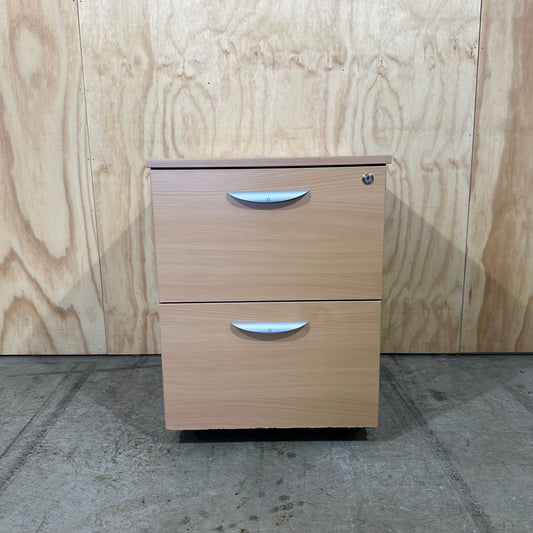 Light wood veneer two drawer pedestal