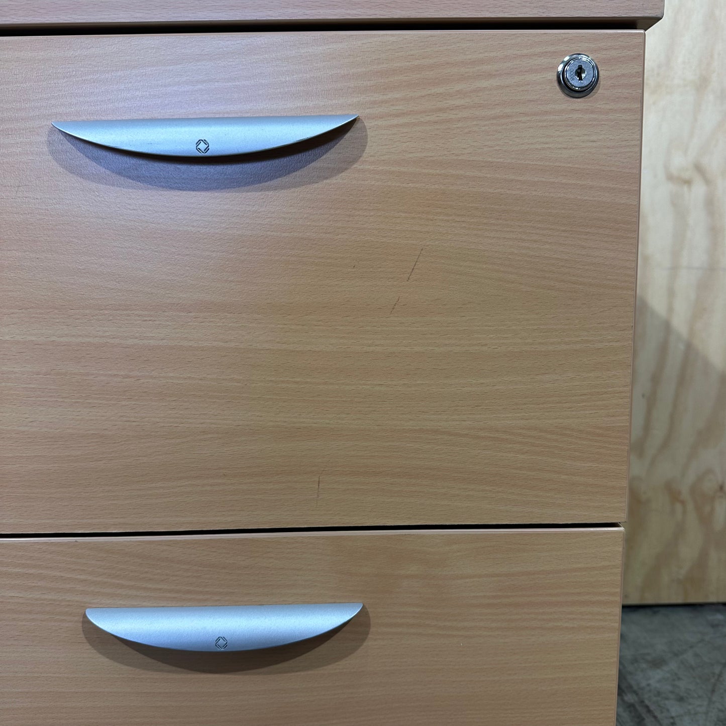 Light wood veneer two drawer pedestal