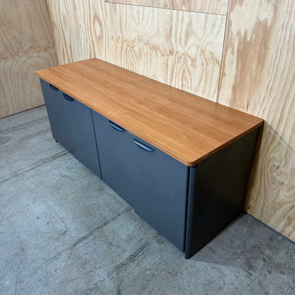 Charcoal sideboard with timber veneer benchtop