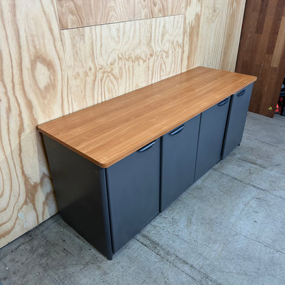 Charcoal sideboard with timber veneer benchtop