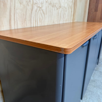 Charcoal sideboard with timber veneer benchtop