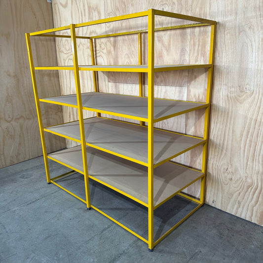 Industrial four-tier double-bay boltless shelving unit