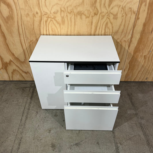 White Pedestal with side shelving unit