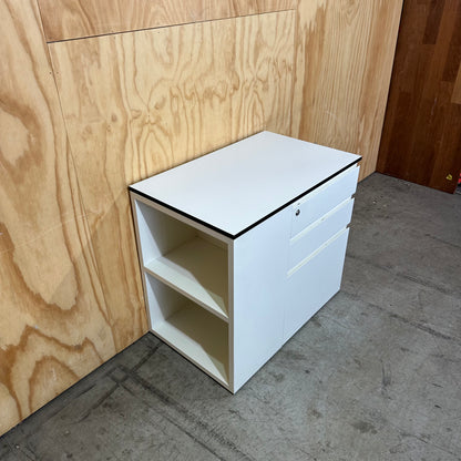 White Pedestal with side shelving unit