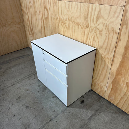 White Pedestal with side shelving unit