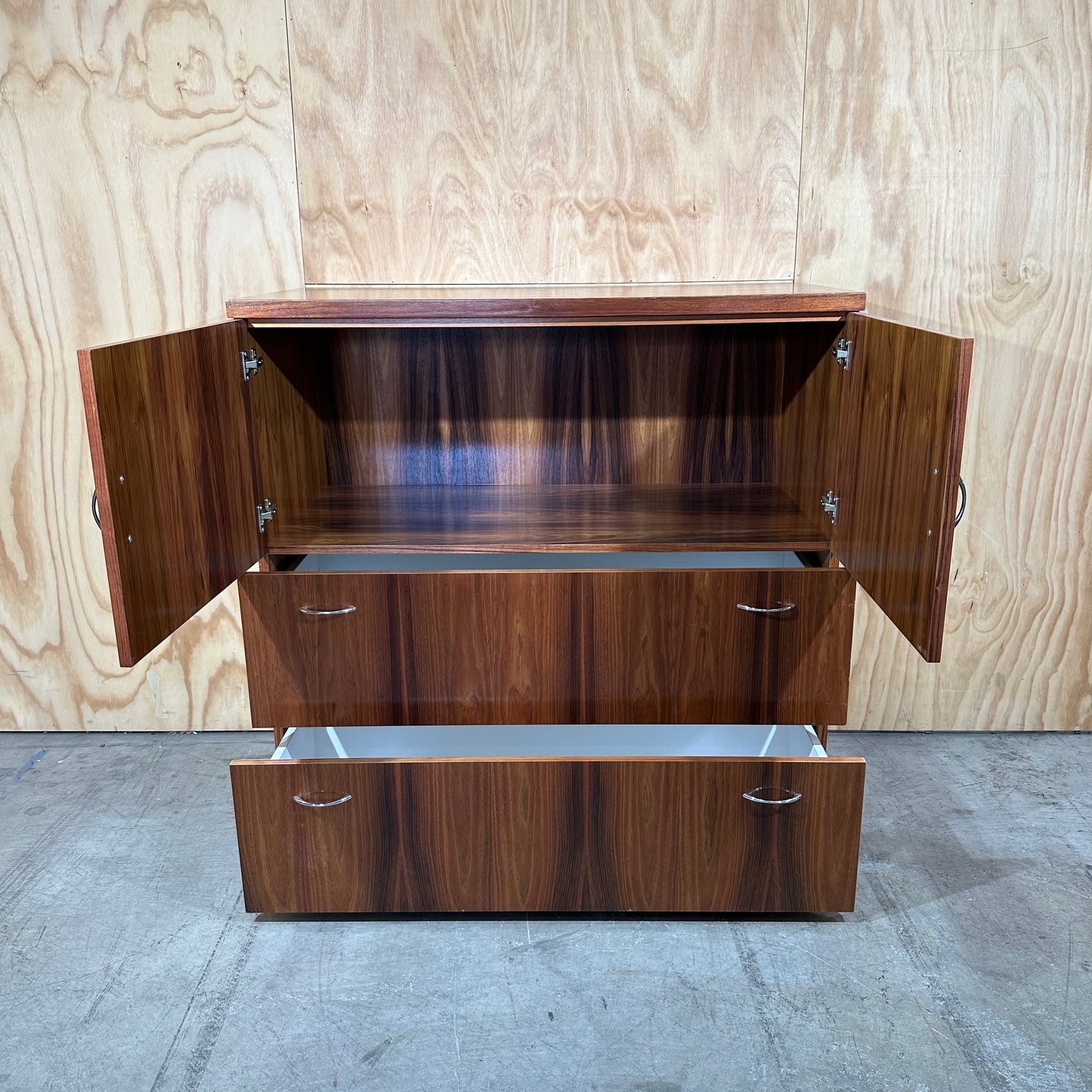 Mid-Century Modern Wood Veneer Tallboy Cabinet