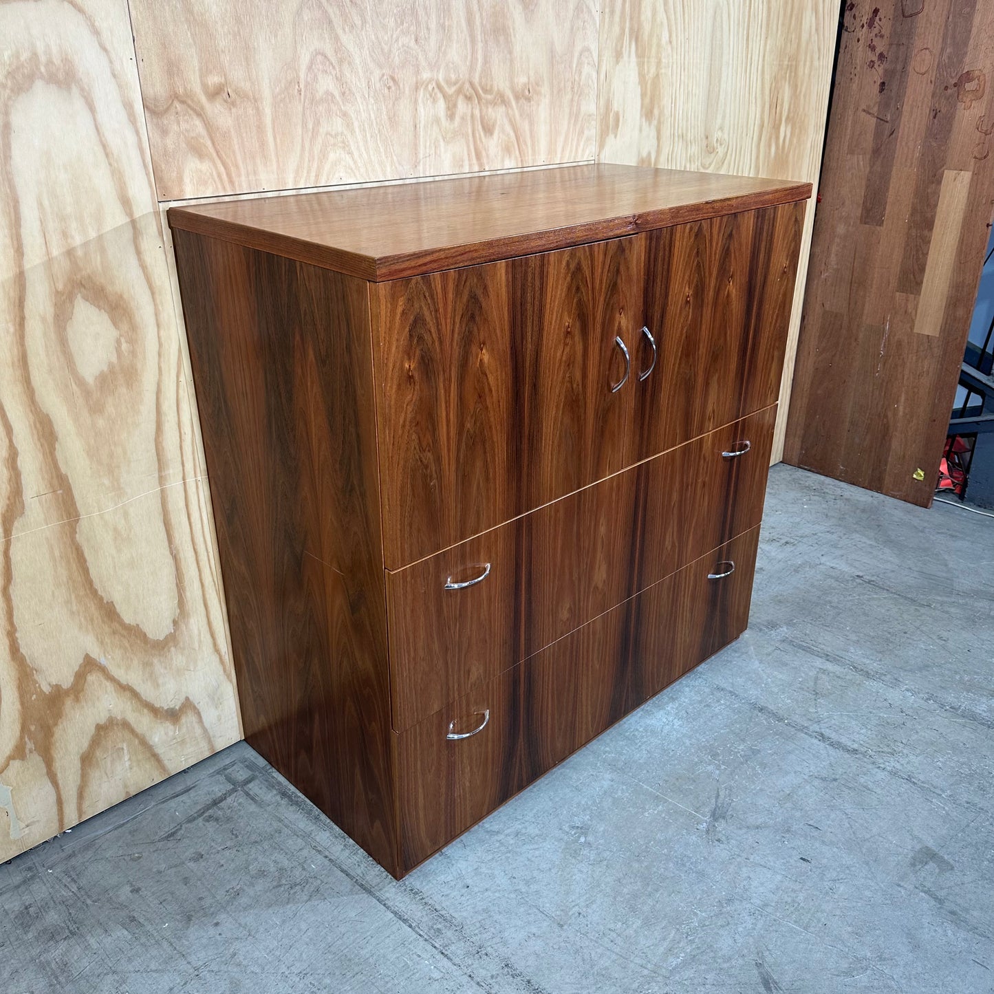 Mid-Century Modern Wood Veneer Tallboy Cabinet