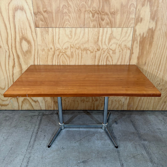 Wooden Veneer Table with Chrome Base