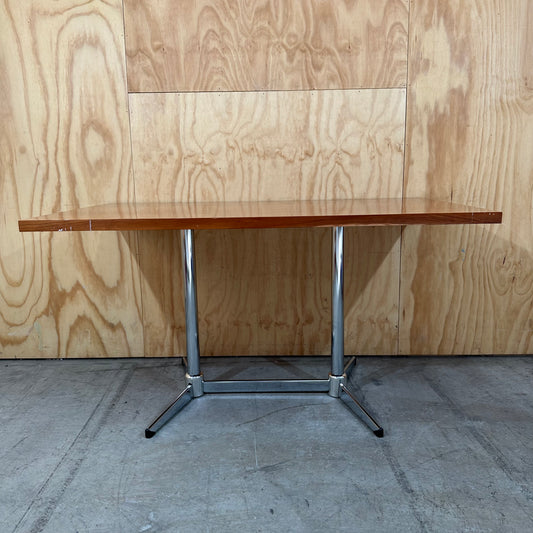 Wooden Veneer Table with Chrome Base