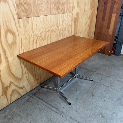 Wooden Veneer Table with Chrome Base