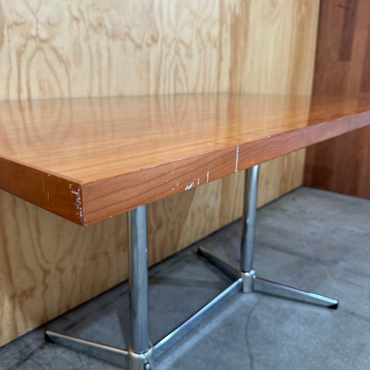 Wooden Veneer Table with Chrome Base