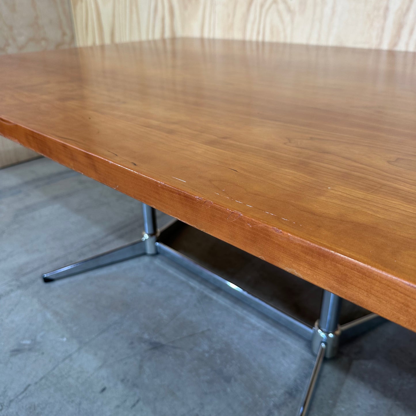 Large Wooden Veneer Table with Chrome Legs
