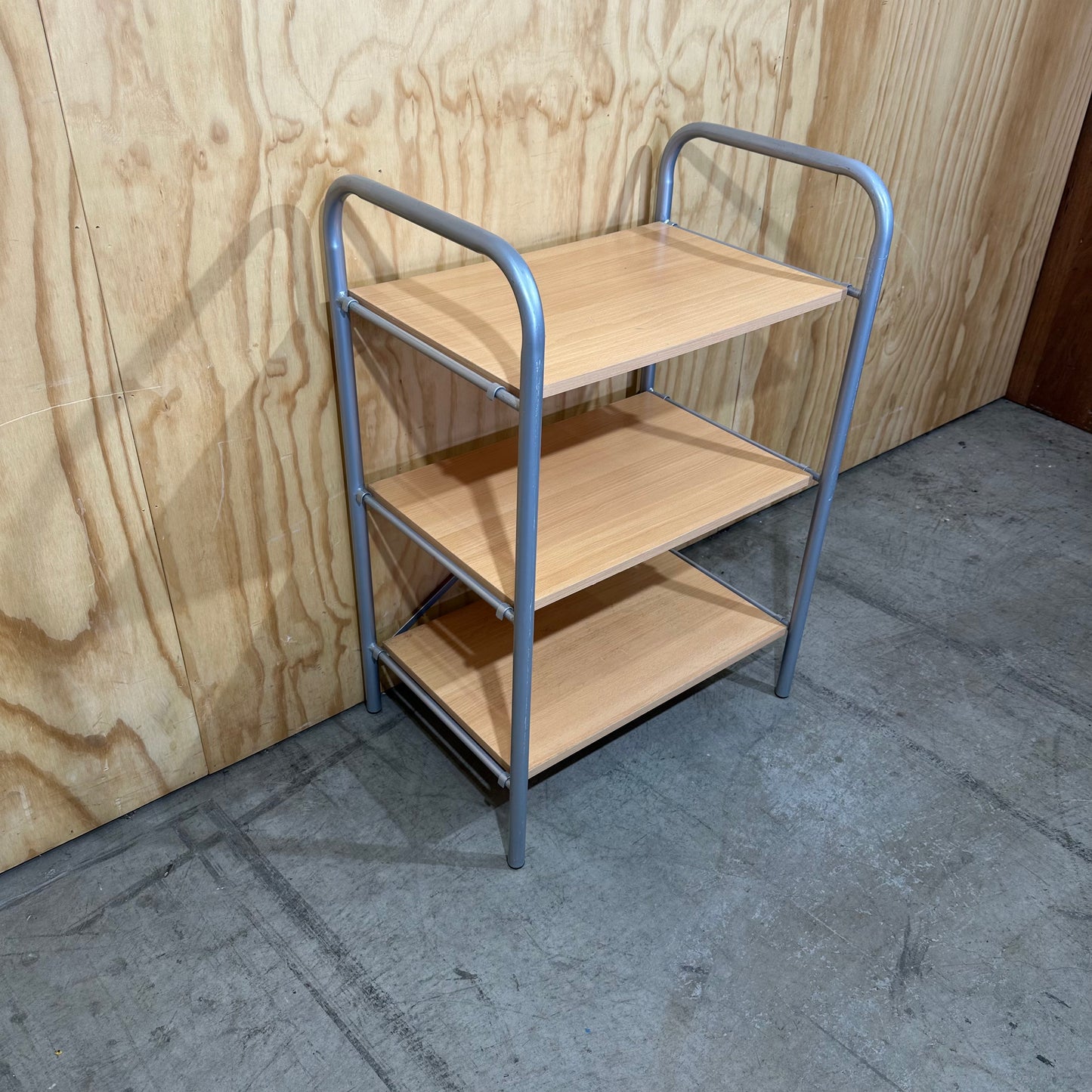 Three-Tier Metal and Wood Shelving Unit