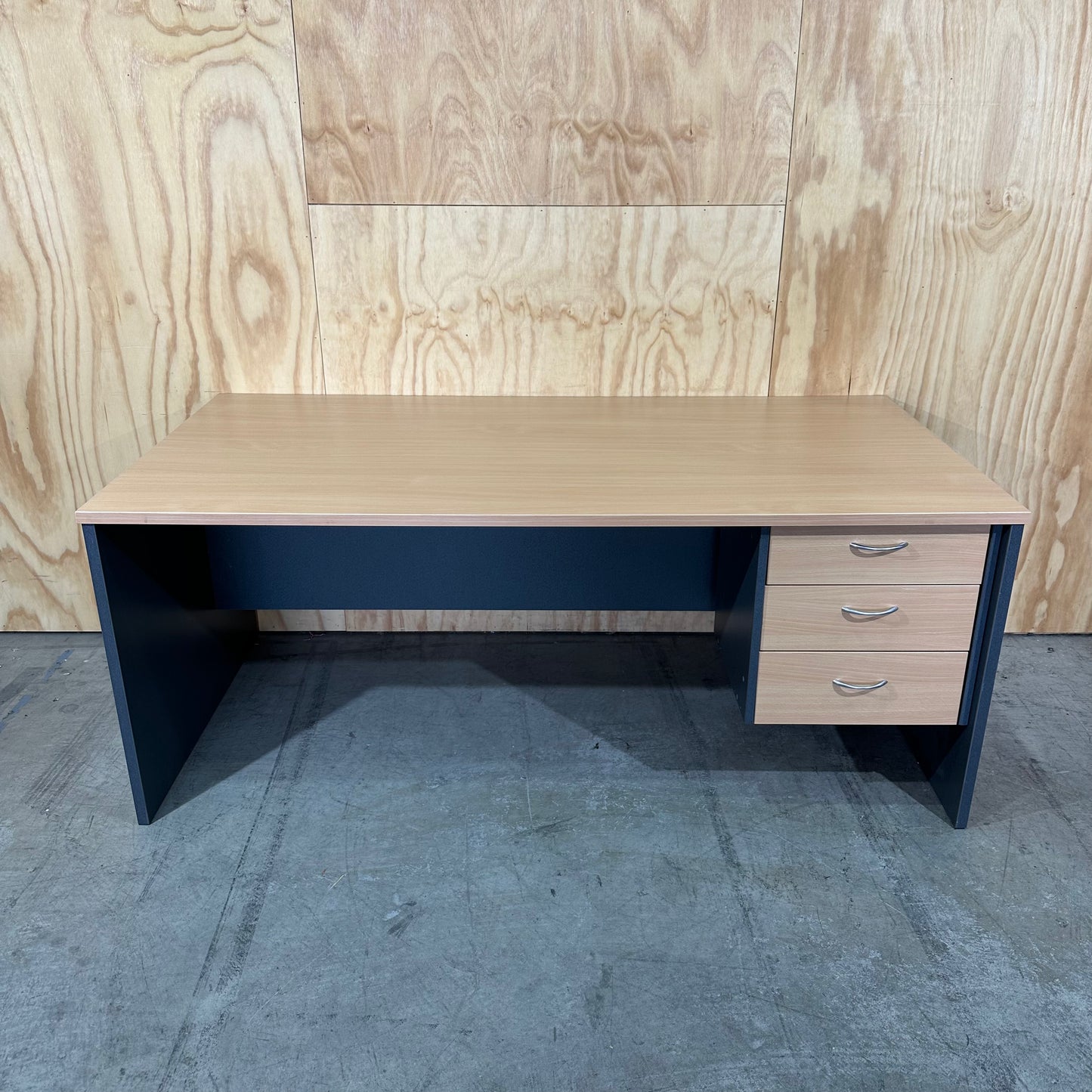 3 Drawer Beech & Charcoal Desk