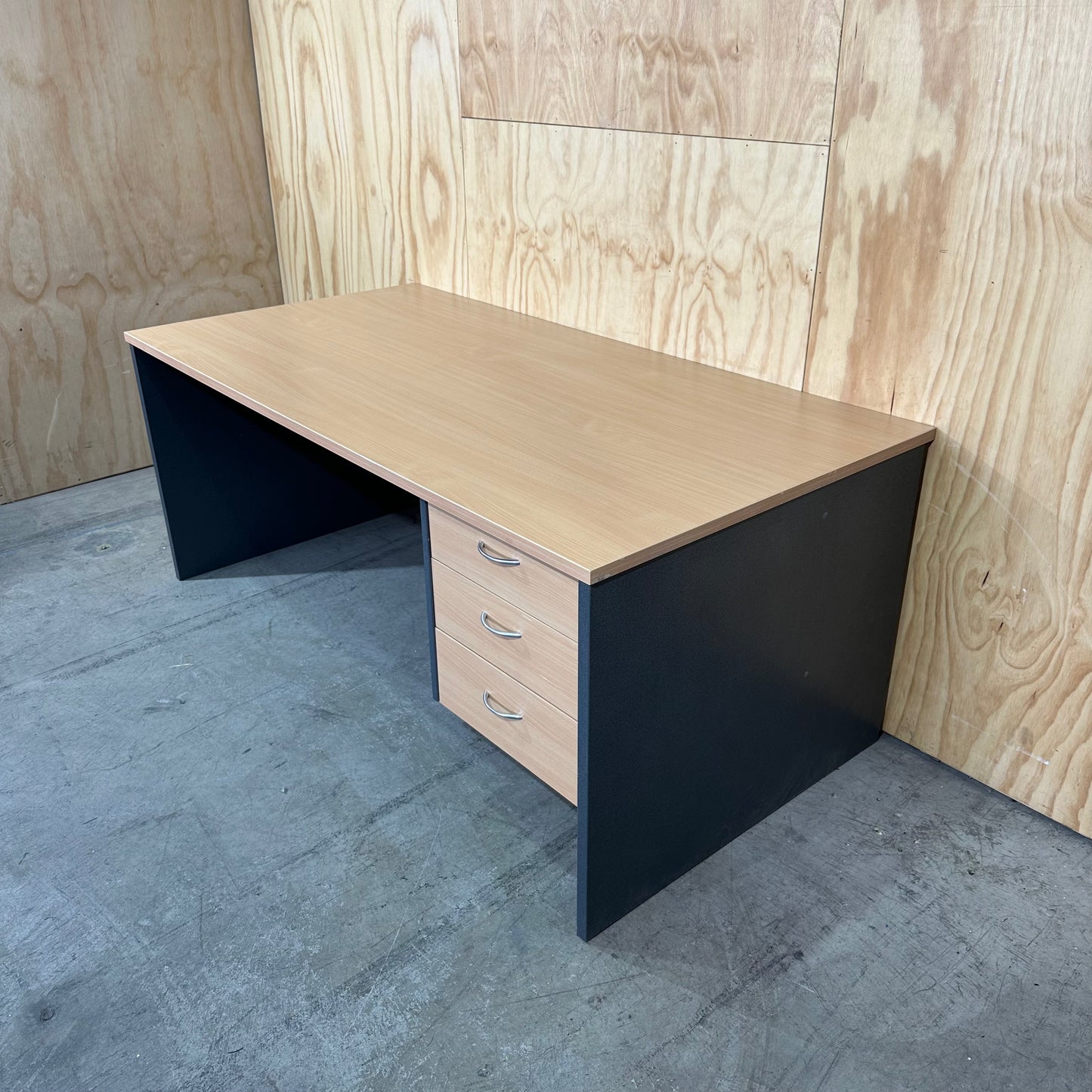 3 Drawer Beech & Charcoal Desk