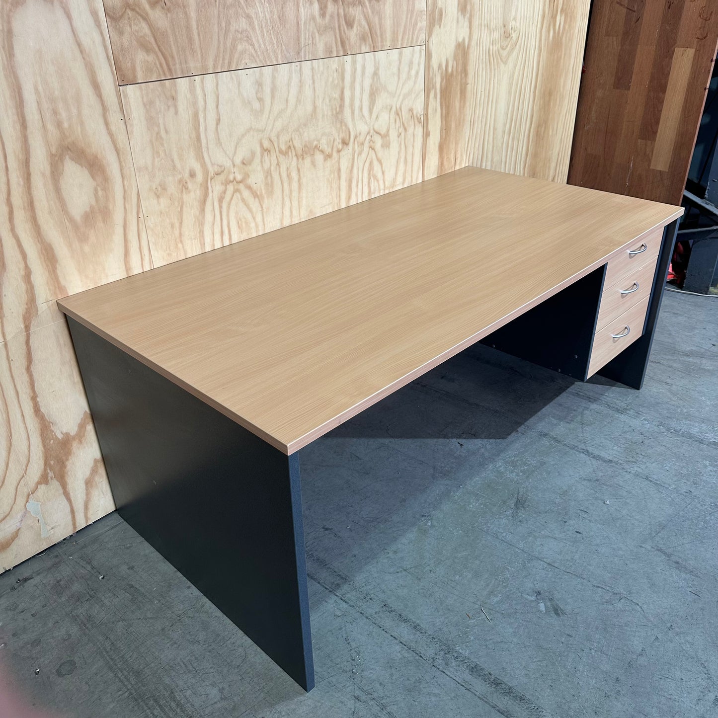 3 Drawer Beech & Charcoal Desk