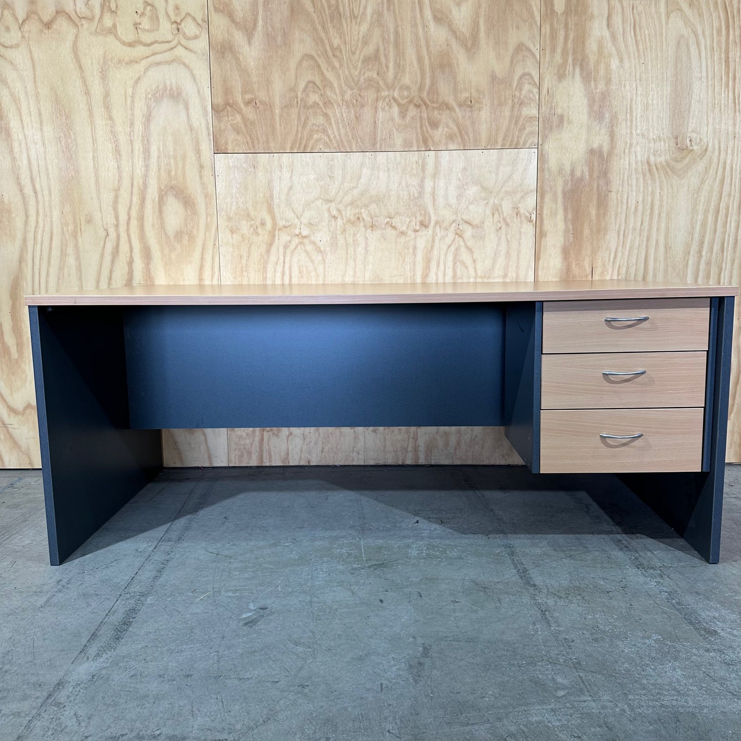 3 Drawer Beech & Charcoal Desk