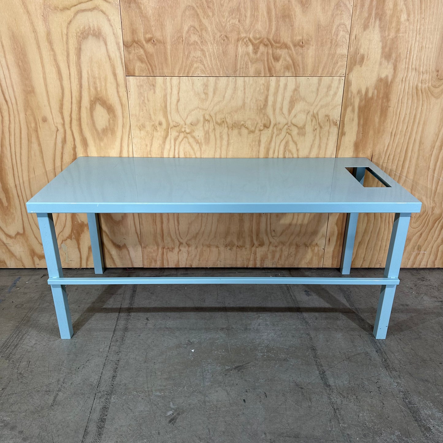 Teal Industrial Metal Work Table with Hole