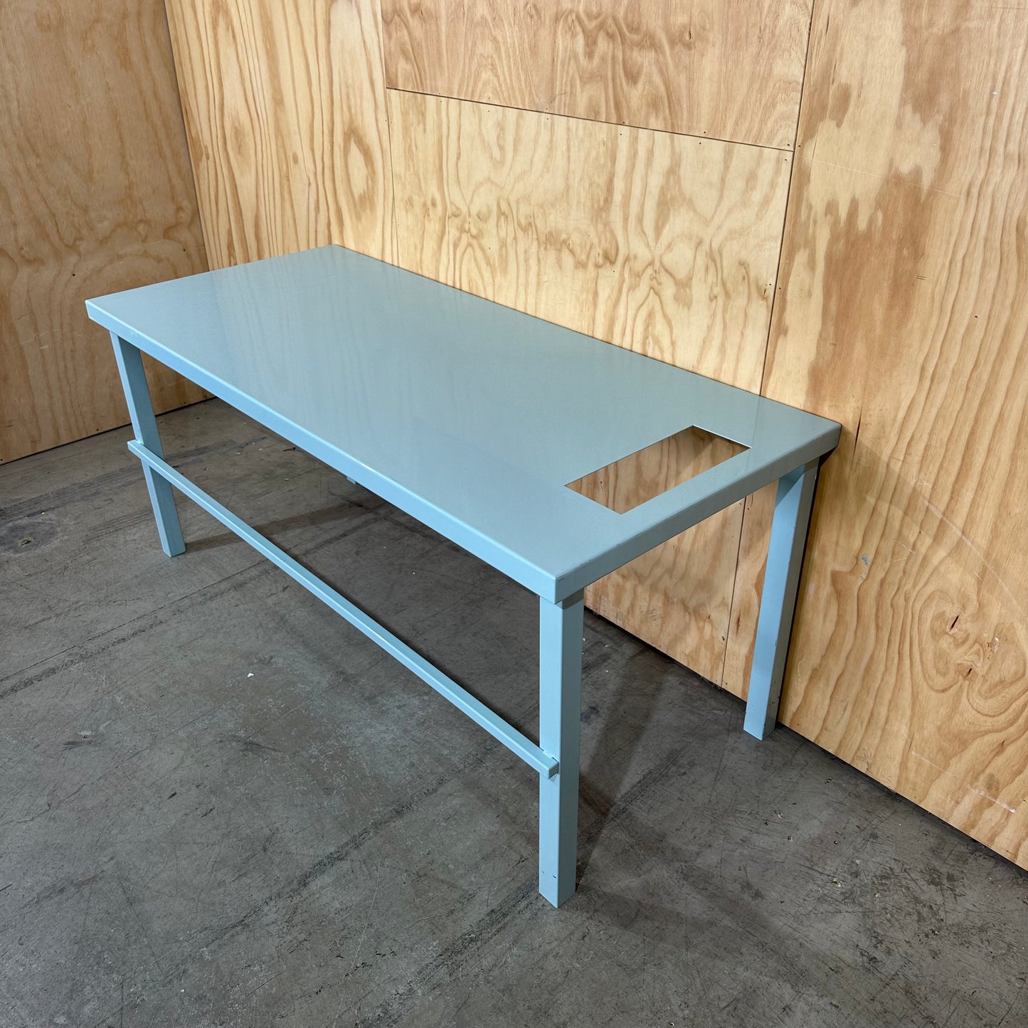 Teal Industrial Metal Work Table with Hole