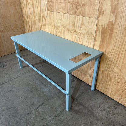 Teal Industrial Metal Work Table with Hole