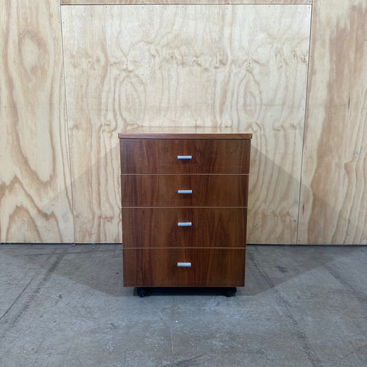 Four Drawer Mobile Pedestal in Dark Wood Veneer