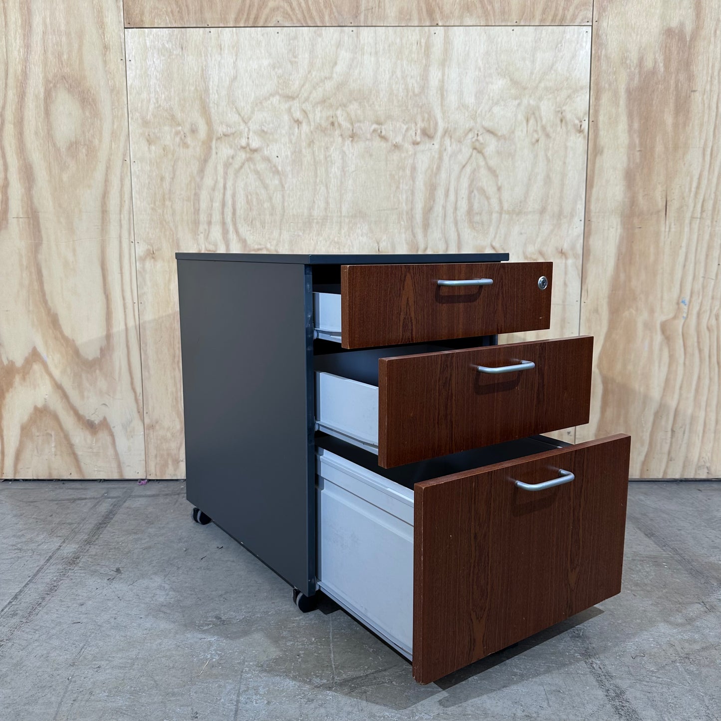 Charcoal and Dark Wood Veneer Pedestal