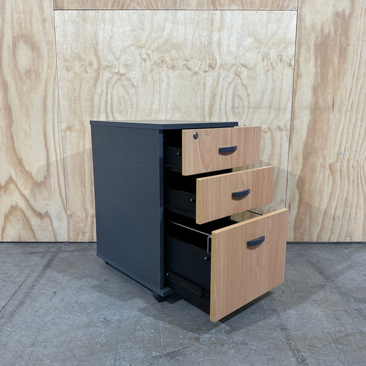 Wooden Veneer and Charcoal Pedestal