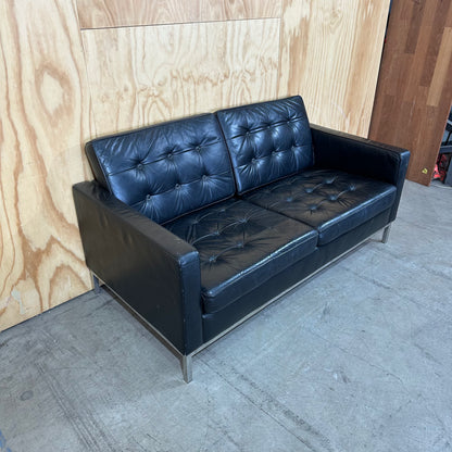 Black Leather Modern Classic Two-Seater Sofa