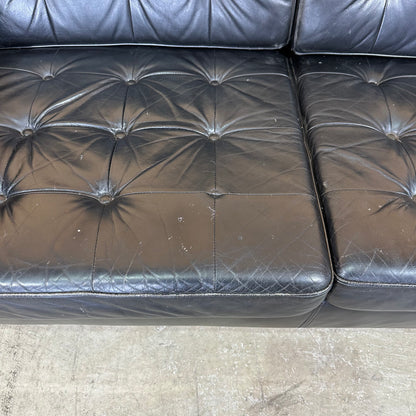 Black Leather Modern Classic Two-Seater Sofa