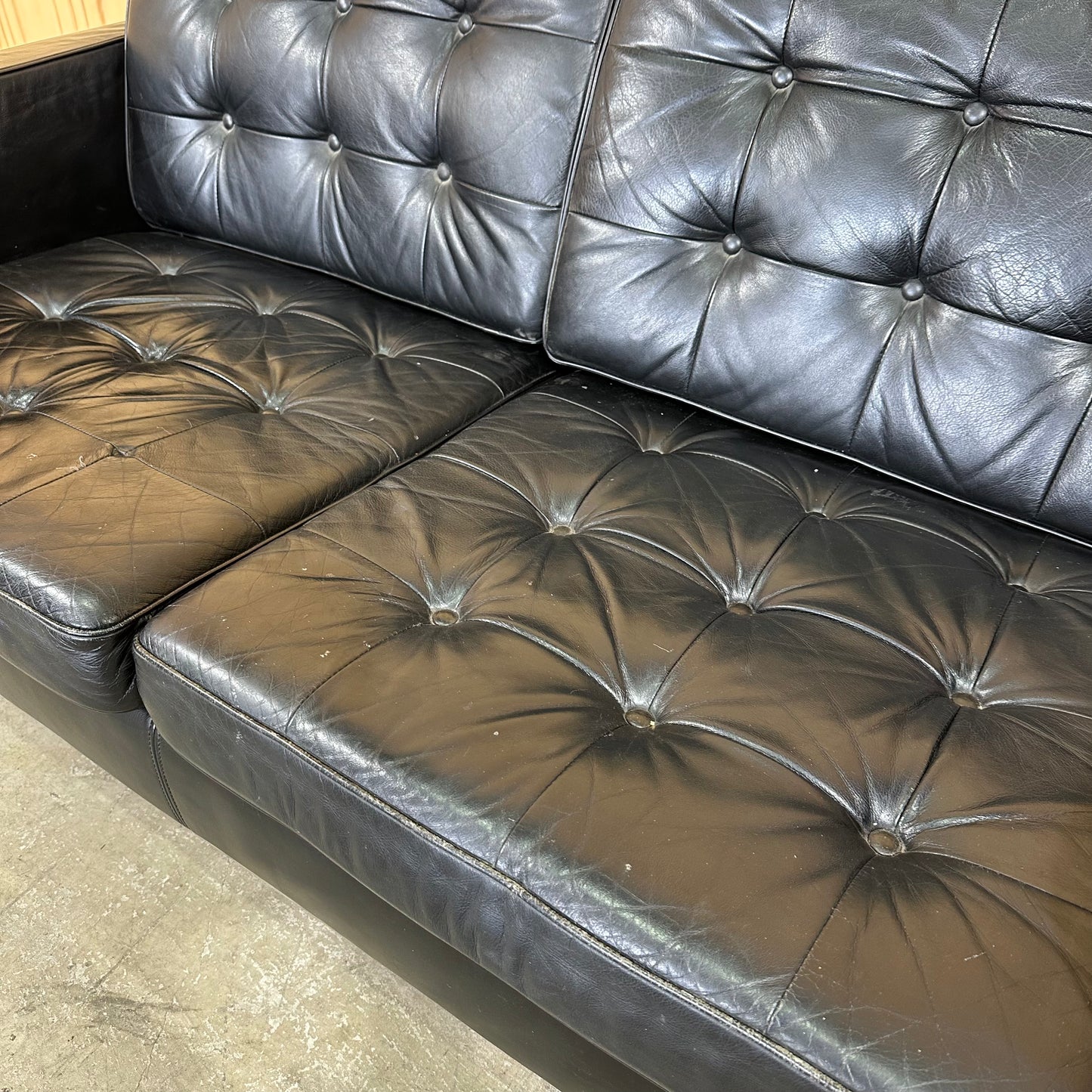Black Leather Modern Classic Two-Seater Sofa