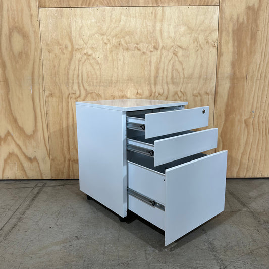 Metal Mobile Three Drawer Pedestal White