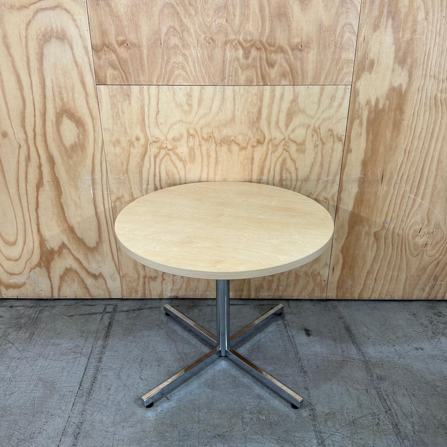 Beech Veneer Round Table on Chrome Base