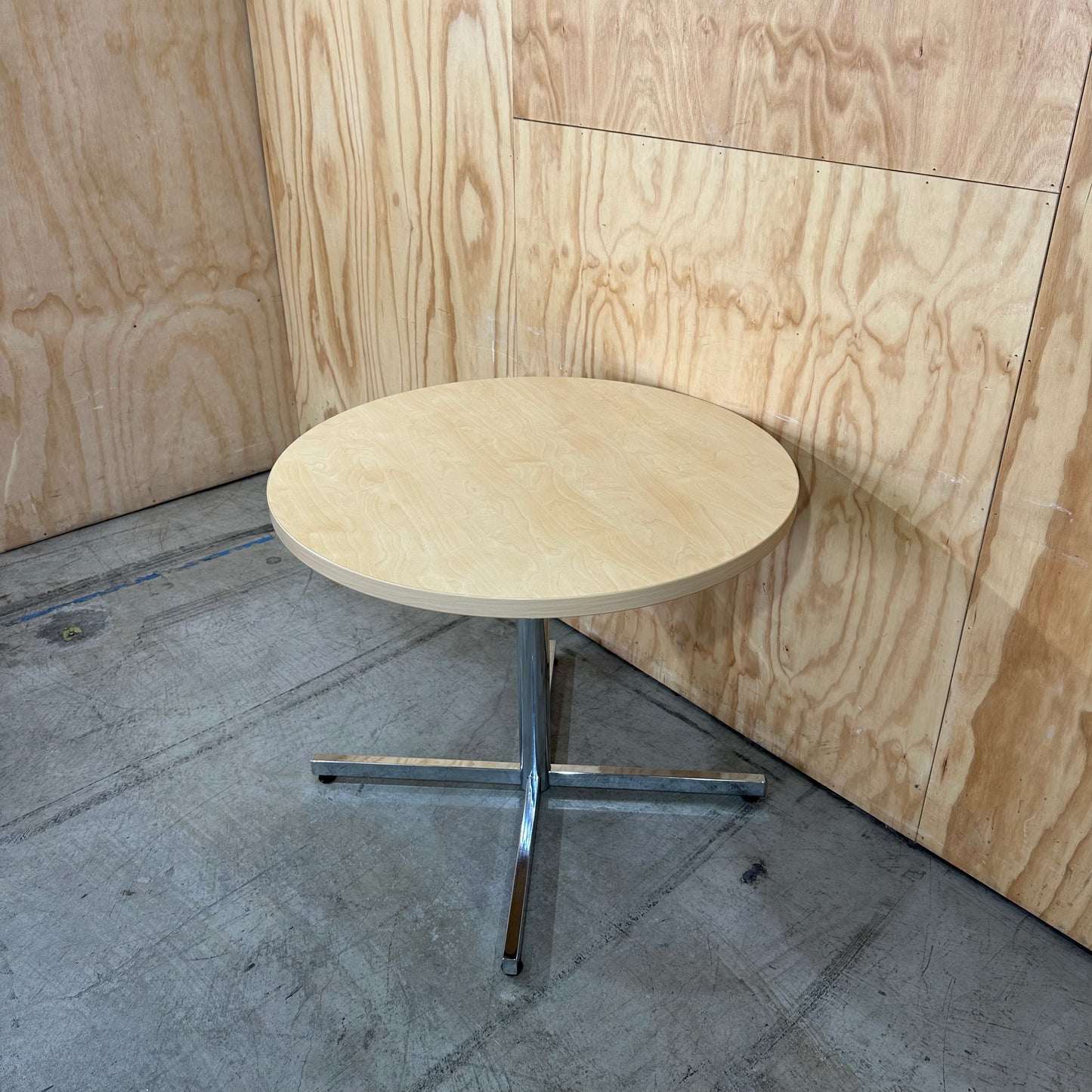 Beech Veneer Round Table on Chrome Base