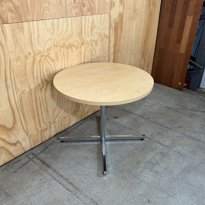 Beech Veneer Round Table on Chrome Base