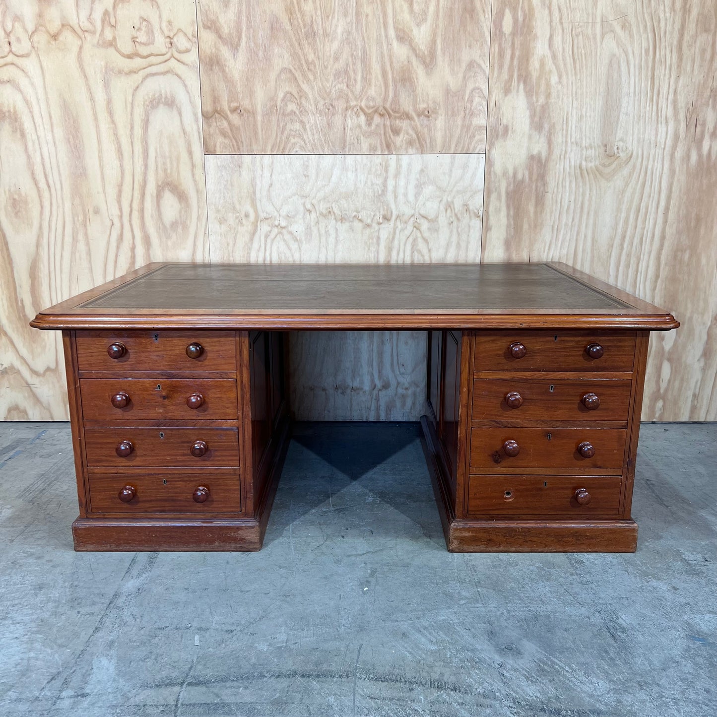Antique timber desk with leather inlay top