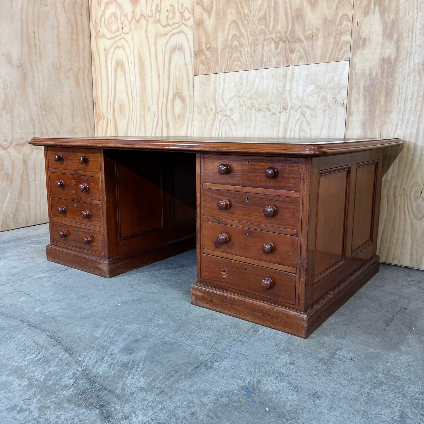 Antique timber desk with leather inlay top