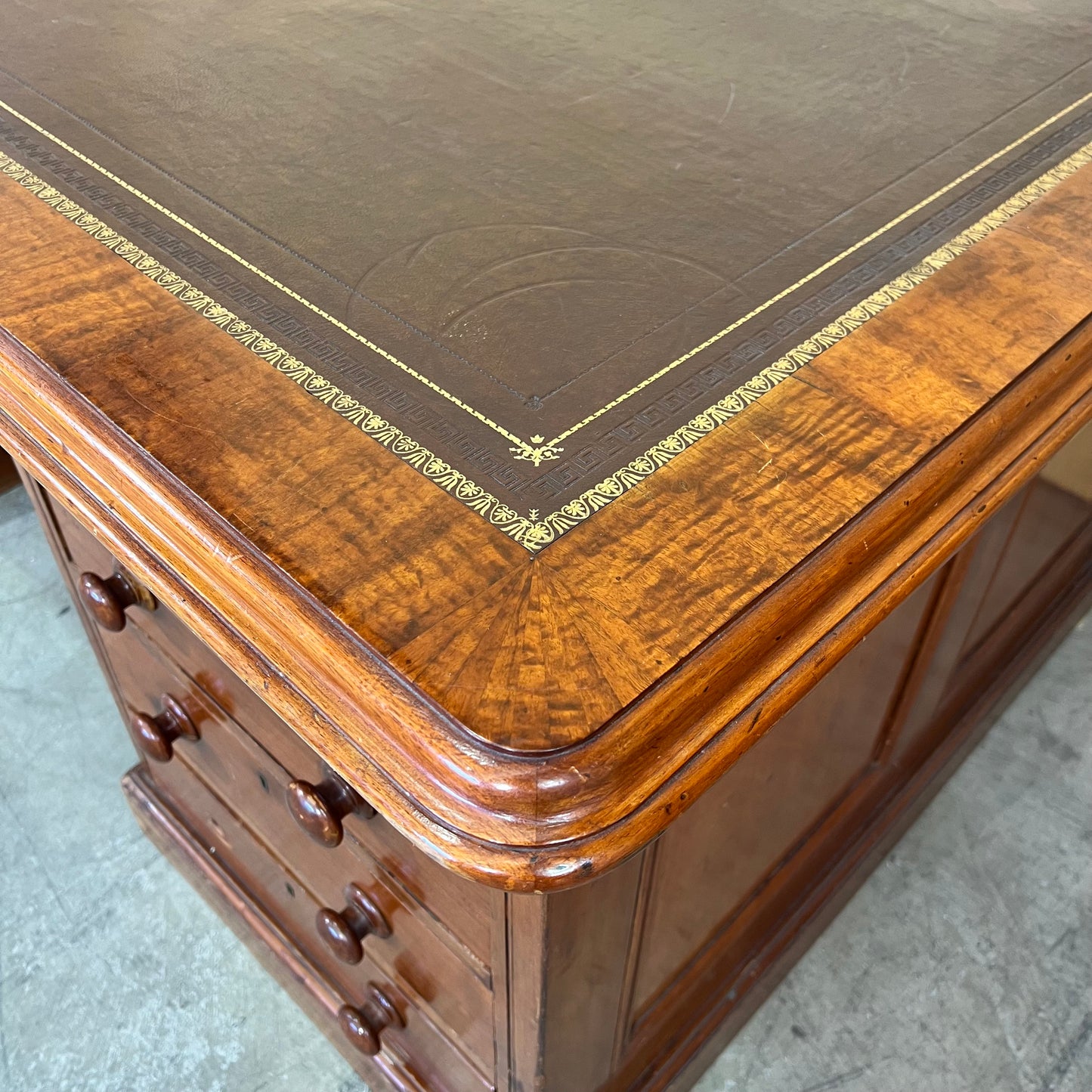 Antique timber desk with leather inlay top