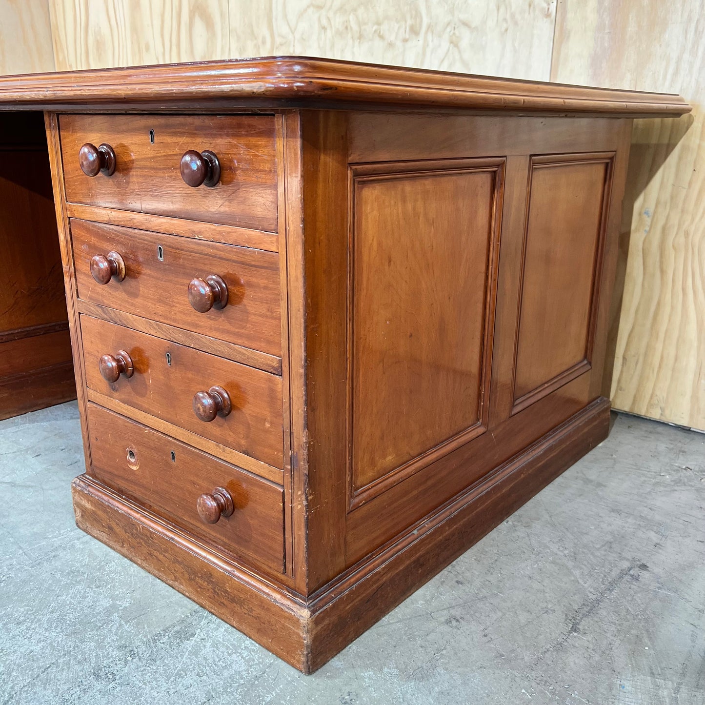 Antique timber desk with leather inlay top