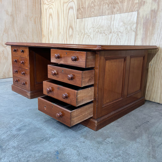 Antique timber desk with leather inlay top