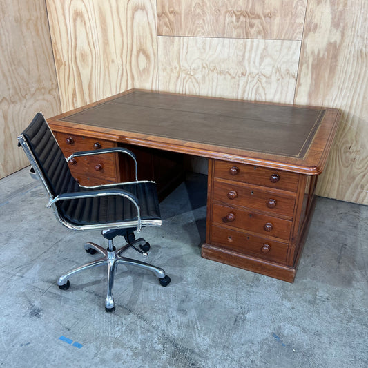 Antique timber desk with leather inlay top