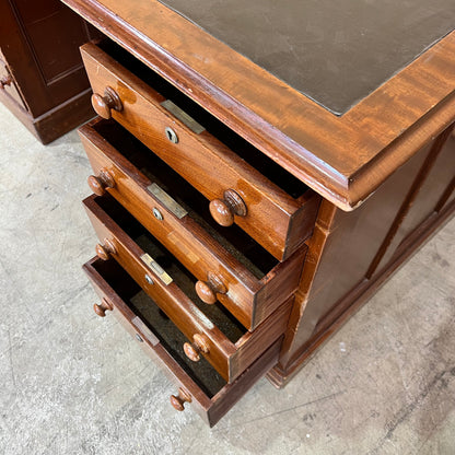 Antique timber executive desk with black leather top