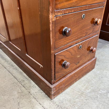Antique timber executive desk with black leather top