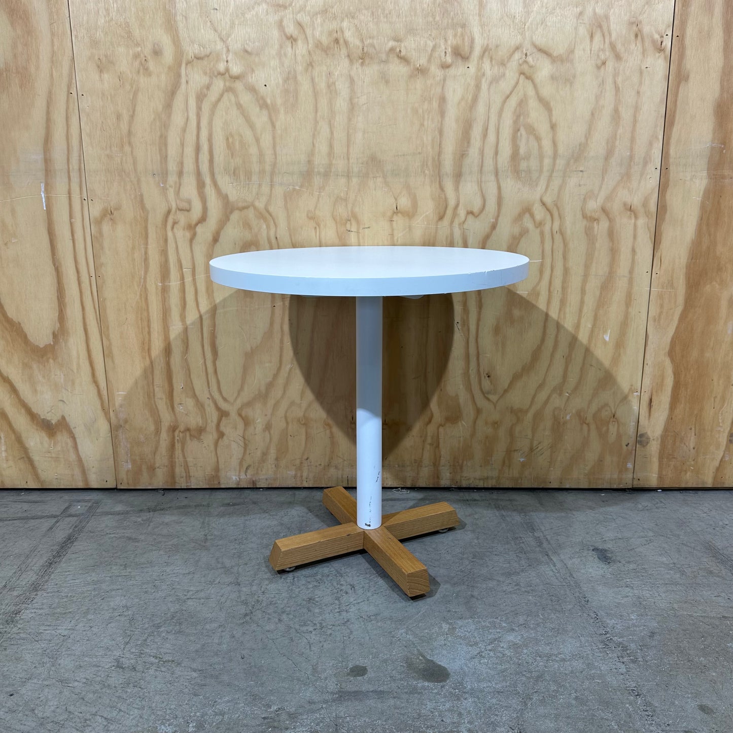 Small White Round Table with Wooden Feet